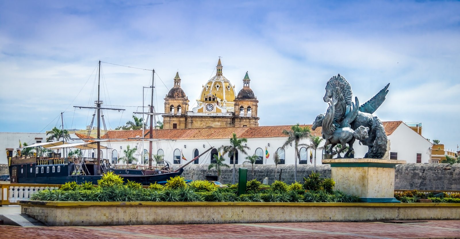 Pegasus Statues, San Pedro Claver church Domes and Ship - Cartag